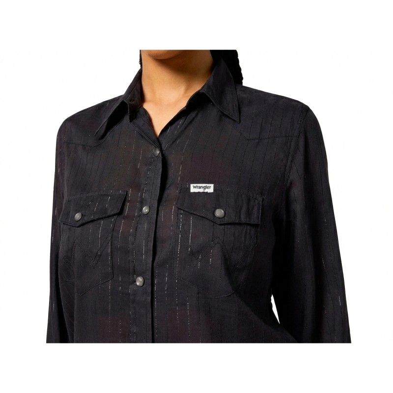 Wrangler Metallic Stripe Western Shirt Black