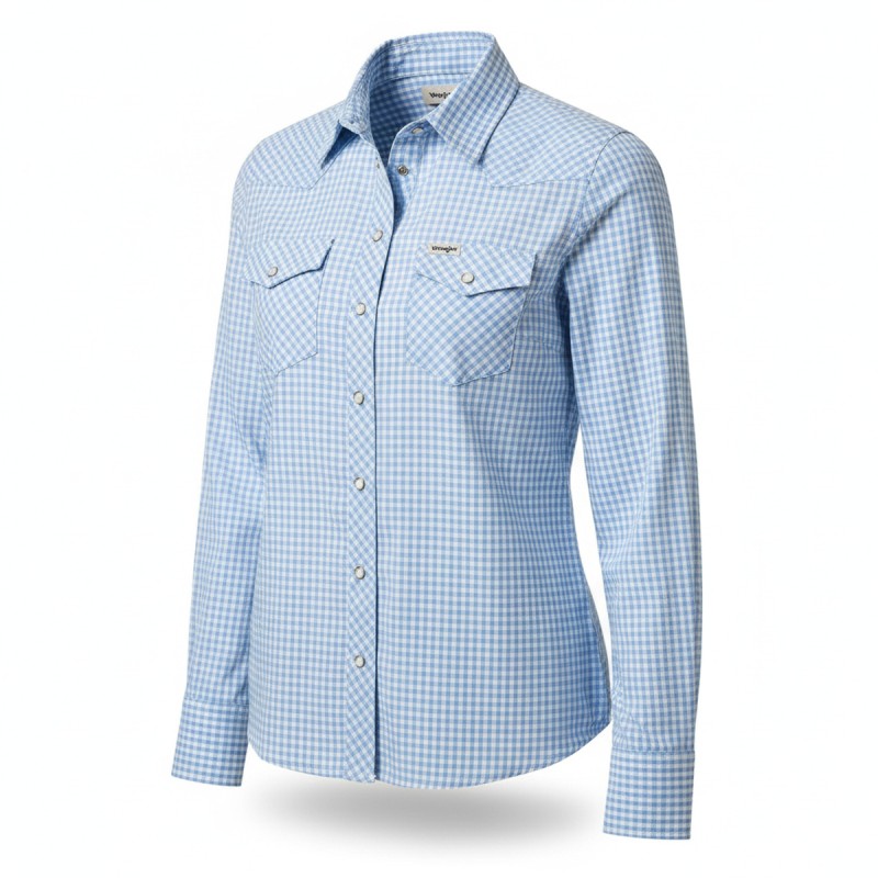 Wrangler Pacific Gingham Western Shirt Blue