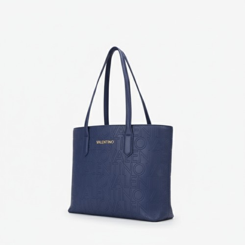 Mario Valentino Navy Embossed Logo Tote Bag