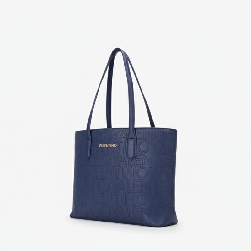 Mario Valentino Navy Embossed Logo Tote Bag