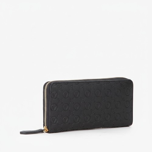 Mario Valentino Embossed Logo Zip Wallet Black
