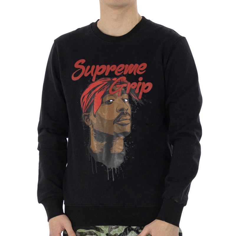 Supreme Grip Portrait Print Crewneck Sweatshirt Black